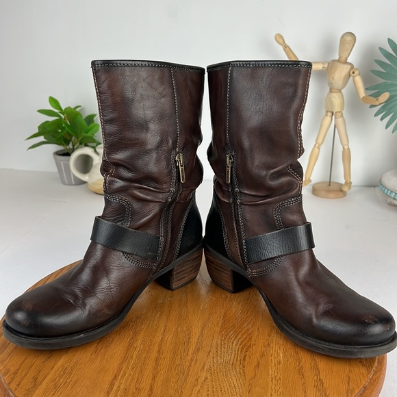 Pikolinos Brown Leather Moto Strap Heeled Boots Women’s Size 6 - Picture 6 of 13